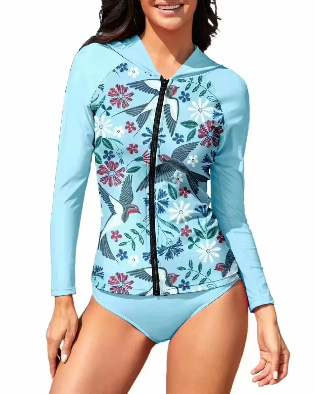 Sublimation Printed Long Sleeve Rash Guard Elastic Swimwear for Lady