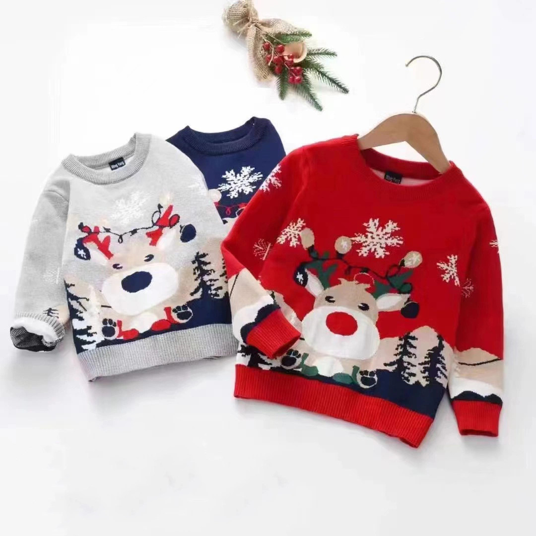 Custom Clothing Cotton Red Toddler Pullover Double Layered Kid Sweater Oversize Knitwear for Kid