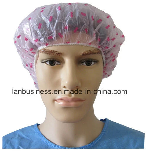 Disposable PE Shower Cap with Cherry Design in Pink