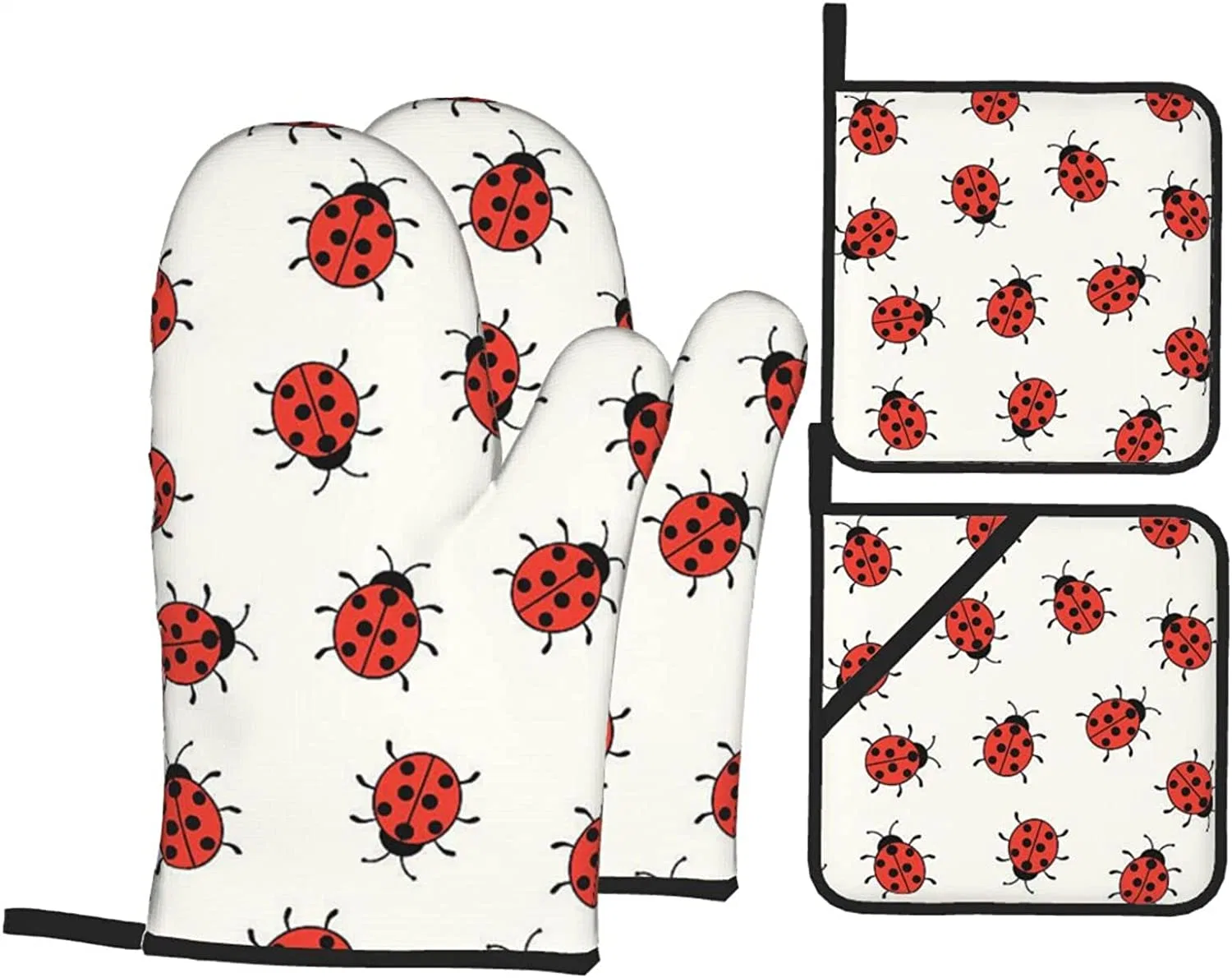 Ladybugs Pattern Infinite Speckled Oven Mitts and Pot Holders Set