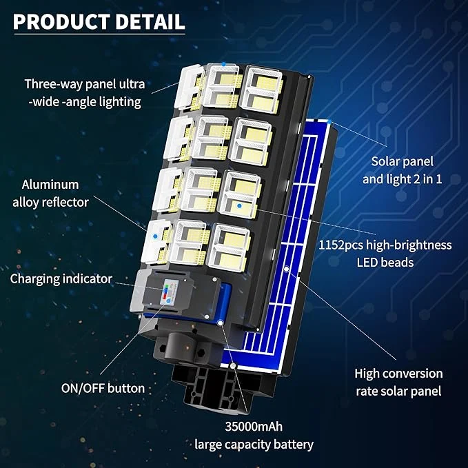 Best Solar Panel Streetlight IP67 Outdoor Waterproof Wall Garden Lamp 600W 900W 1200W Integrated All in One LED Solar Light