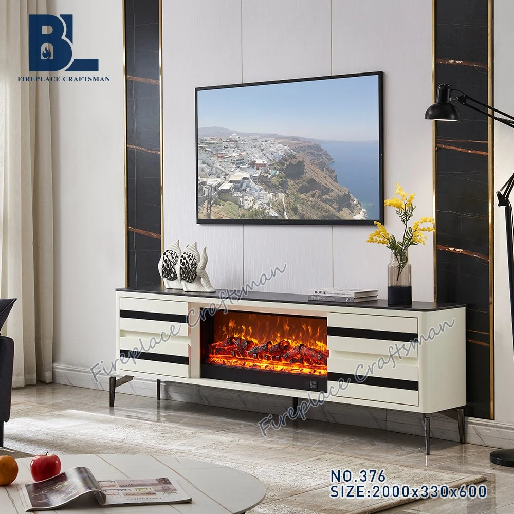 Maison moderne en bois en marbre Furnituire haut cheminée insert Poêle électrique en verre trempé meuble TV avec piste lisse et le Cabinet pour Livingroom décoratif