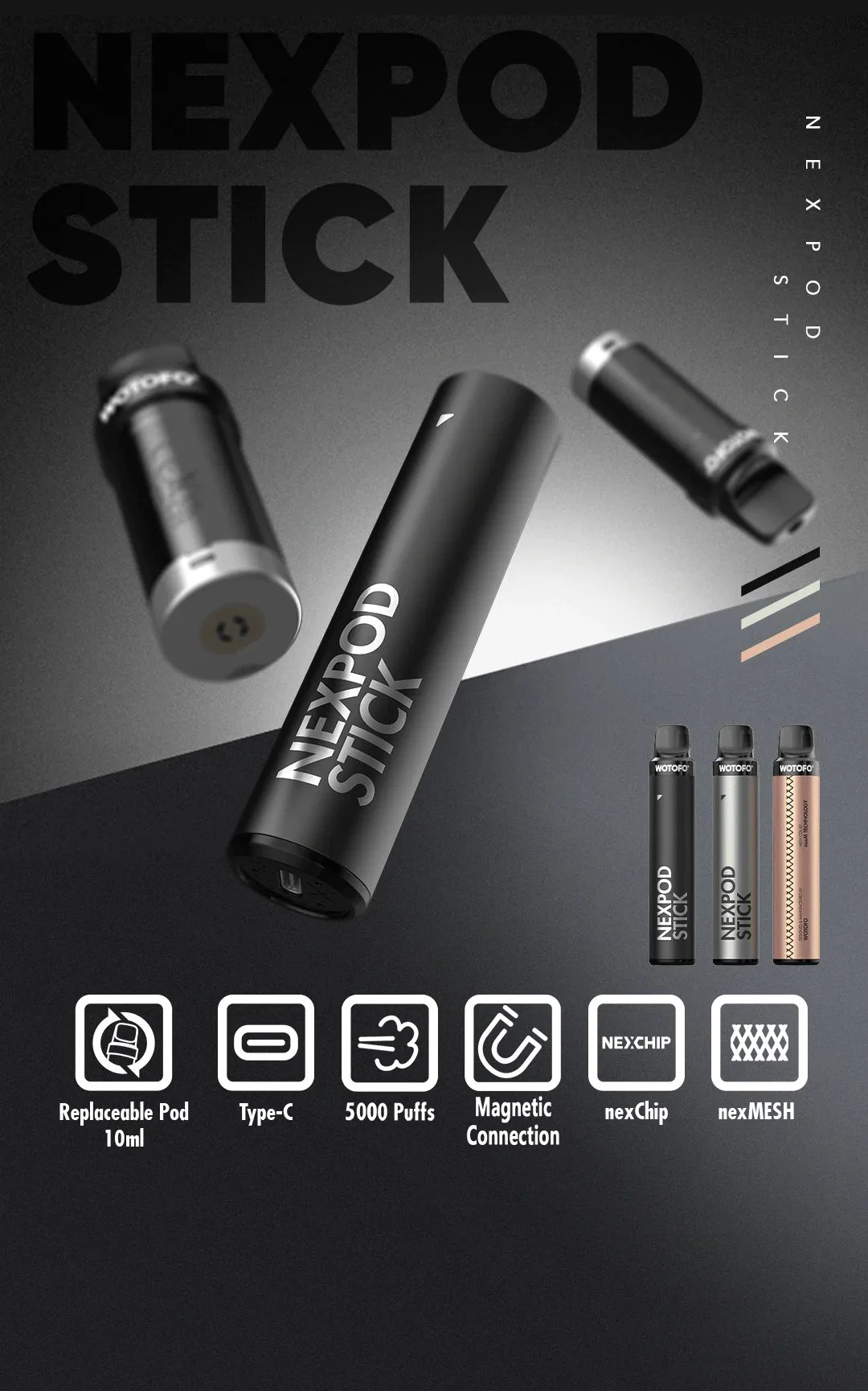 Original Wotofo Nexpod Stick 5000 Prefulled Pod Kit Randm Tornado 7K 10000 Hits vape Disposable/Chargeable Vape