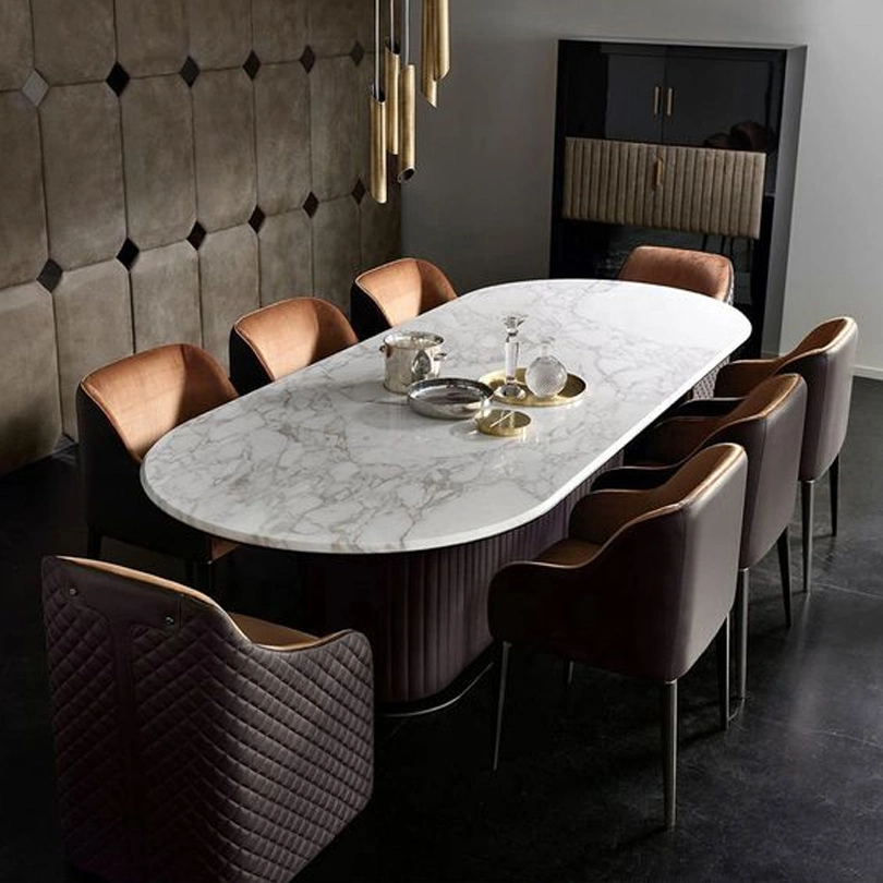 Custom Villa Interior Design Home Furniture Dining Room Modern Marble Dining Room Furniture Table Set for Restaurant