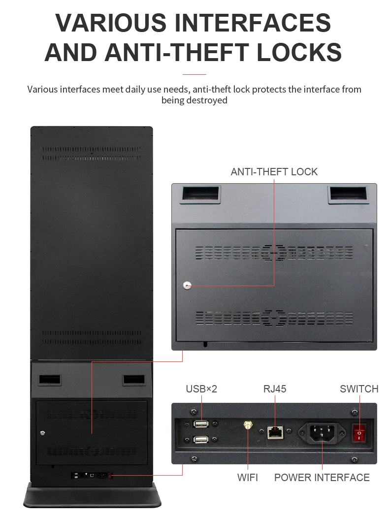 El soporte de suelo del sistema Android de 43 pulgadas de pantalla USB Digital Signage publicidad en los medios jugador junta para tiendas minoristas