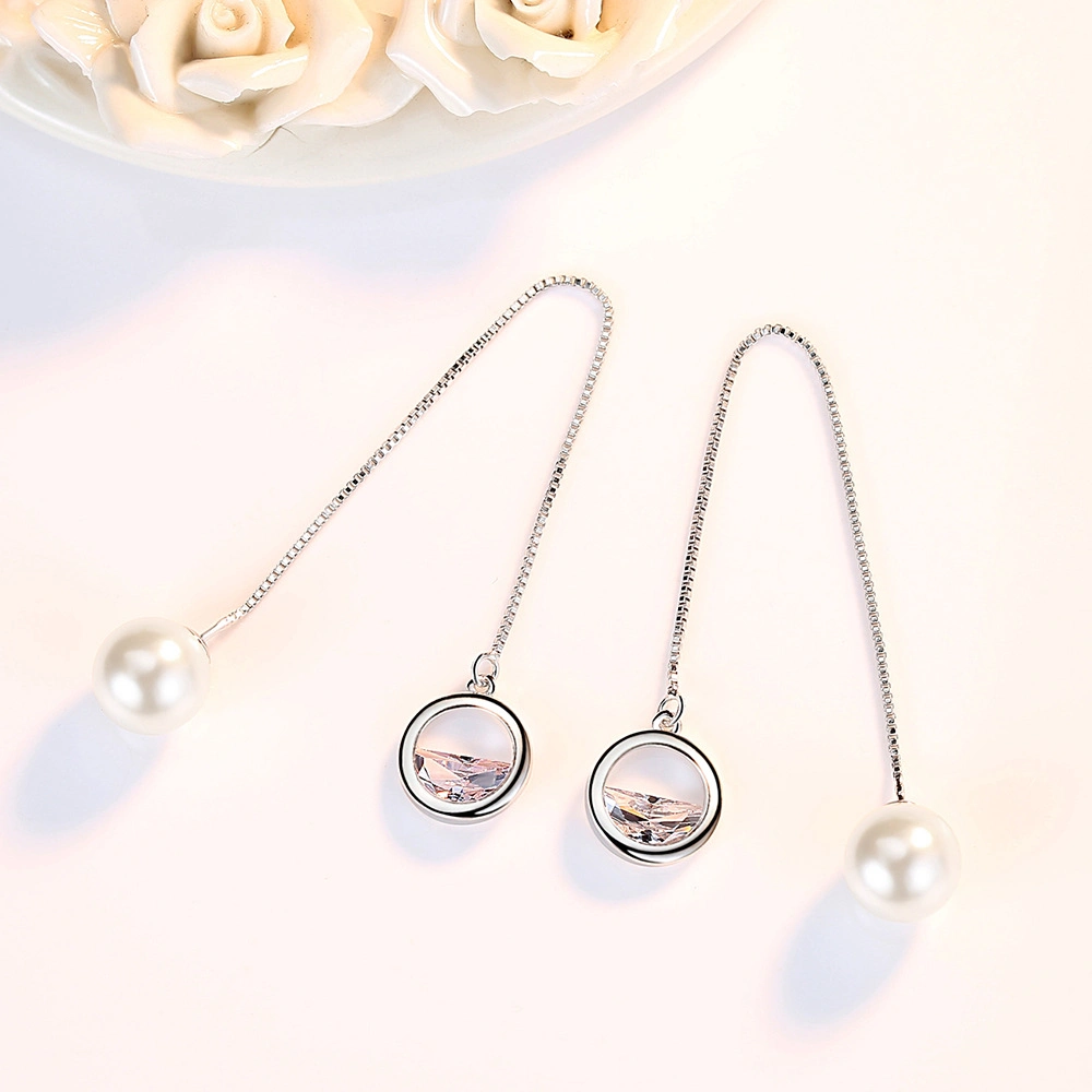 Female Ear Line Half Round Earpiece Sweet Imitation Pearl Pastoral Small Fresh Tassel in The Long Cc Fashion Earrings