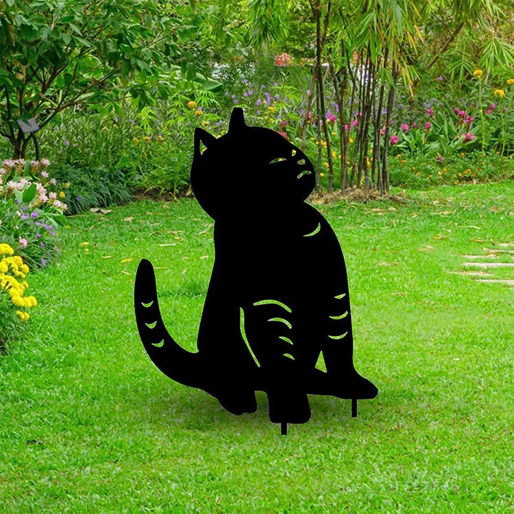 Jh-Mech Spikes Spring Outside Cat Silhouettes Wall Art Metal Home Decoration for Yard Decoration
