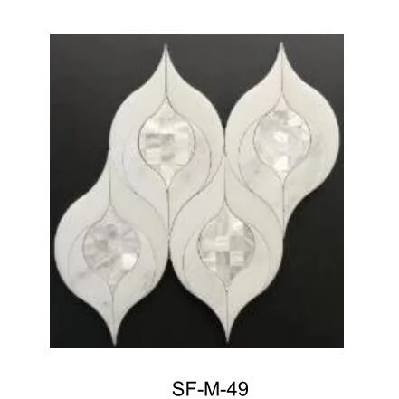 Water jet SF-M-079 White Grey Marble Shell Mosaic for Indoor Floor Wall