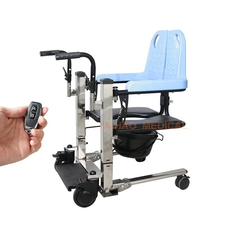 Electric Stainless Steel Patient Elderly Lift Transfer Wheelchair Shower Transport Commode Chair for Home