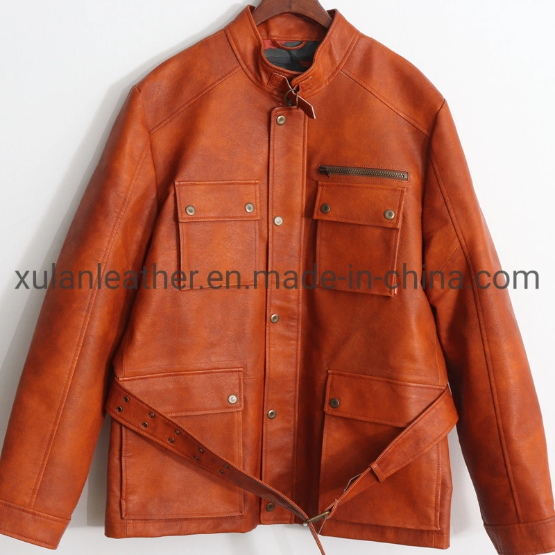 China Factory Herren Ledermantel Schwarz Motorrad Echte Lederjacken