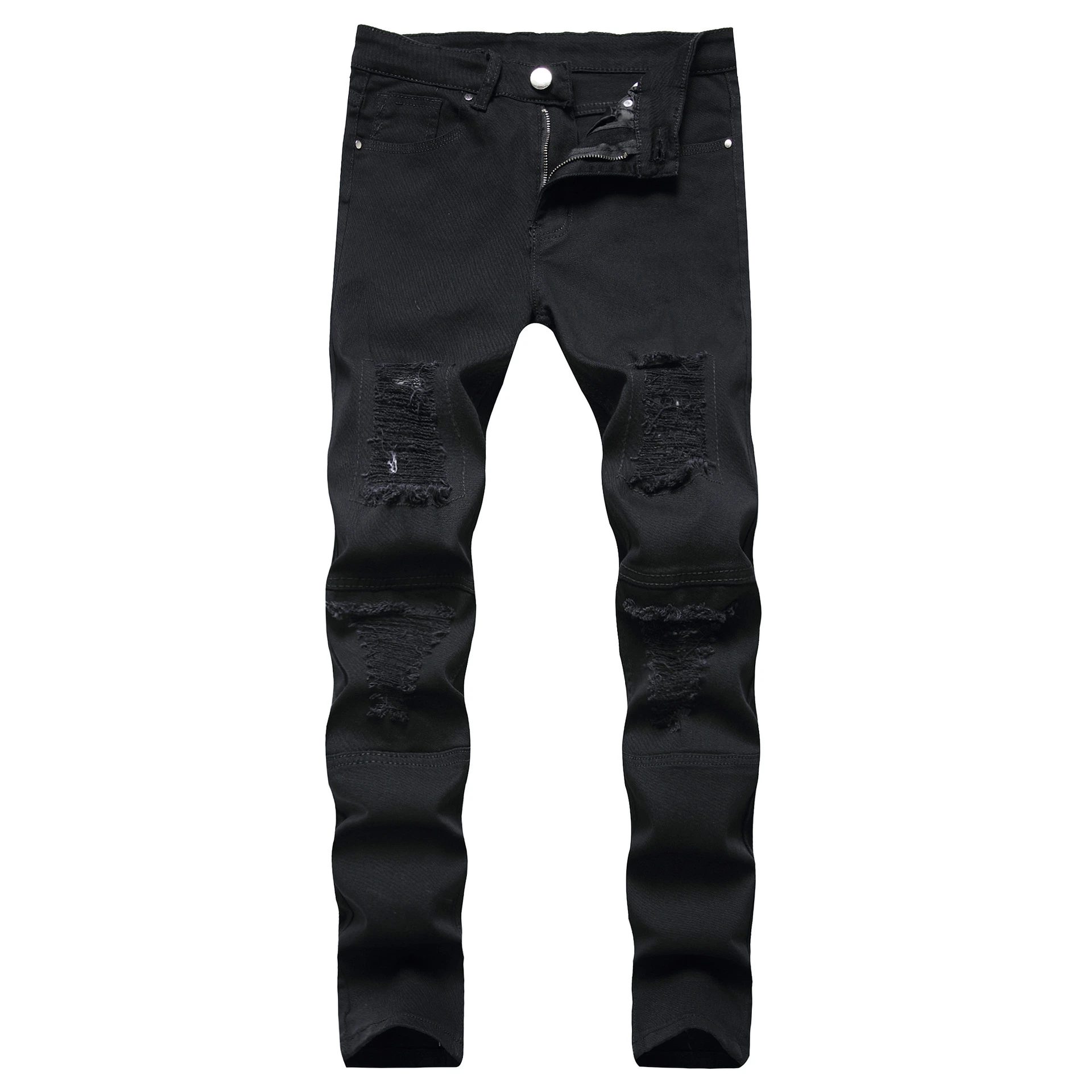 New Men's Jeans Slim Straight Zipper Trousers Pleated Men's Pants