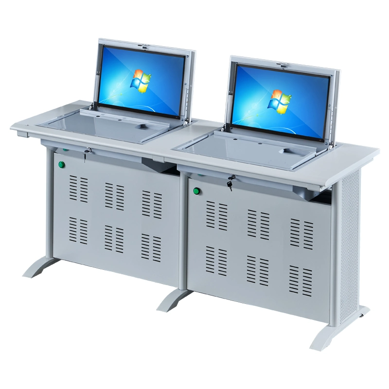 Mobilier de salle de classe multimédia Bureau d'ordinateur à écran pivotant Table de moniteur LCD Bureau sécurisé