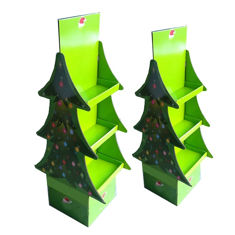 Christmas Tree Custom Pocket Floor Pop Kraft Folding Stand Cardboard Display