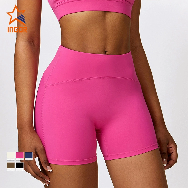 Ingor Sportswear Fitness Wear Manufacturers Activewear Custom Ladies Sports Yoga Gym Workout Biker Shorts, No Front Seam Butt Lifting Shorts Women Yoga Wear