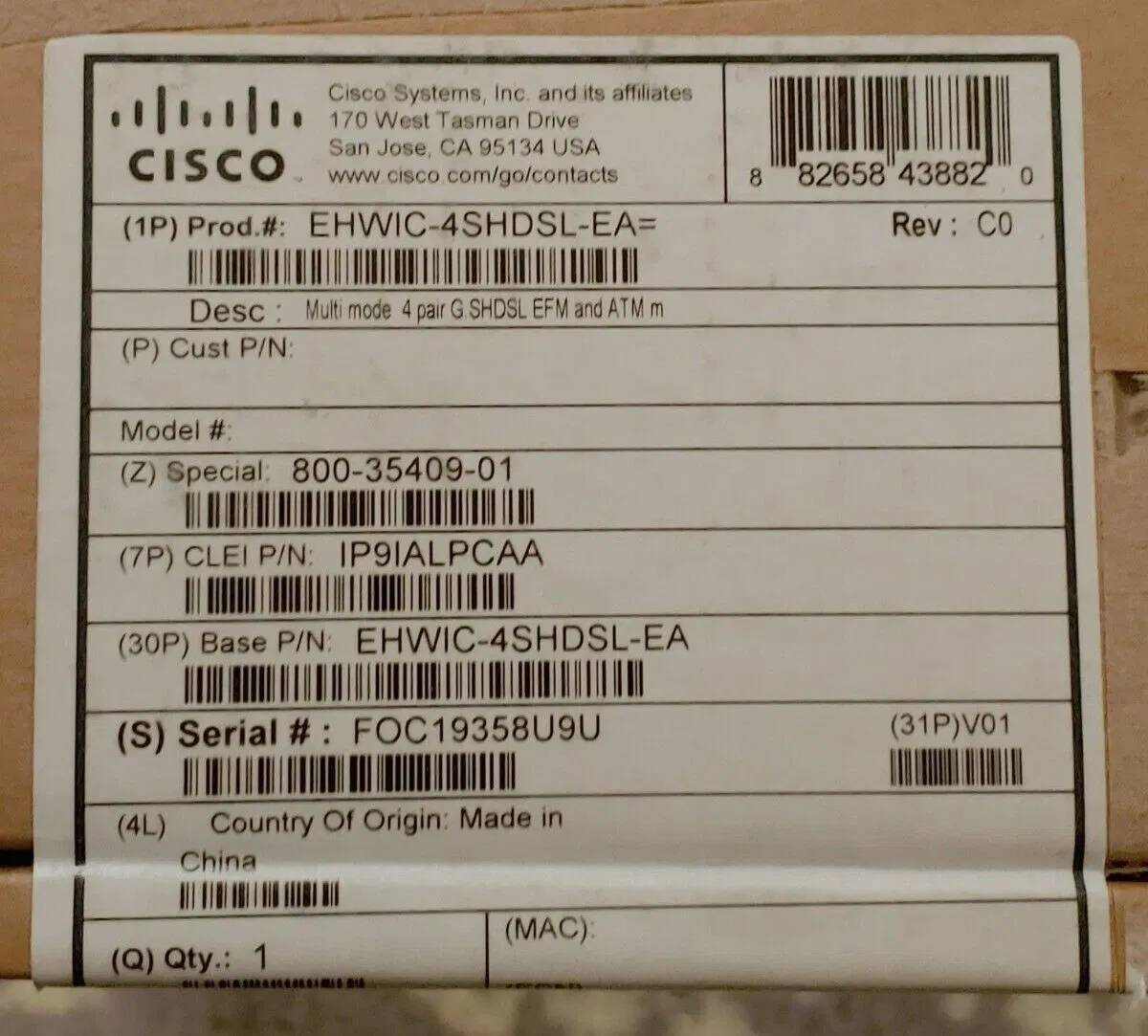 Cisco Module Ehwic-4shdsl-Ea Original New in Box