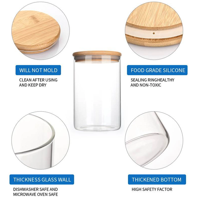 Borosilicate Bamboo Glass Canister Spice Jar Kitchen Food Glass Storage Jar and Containers with Bamboo Lid