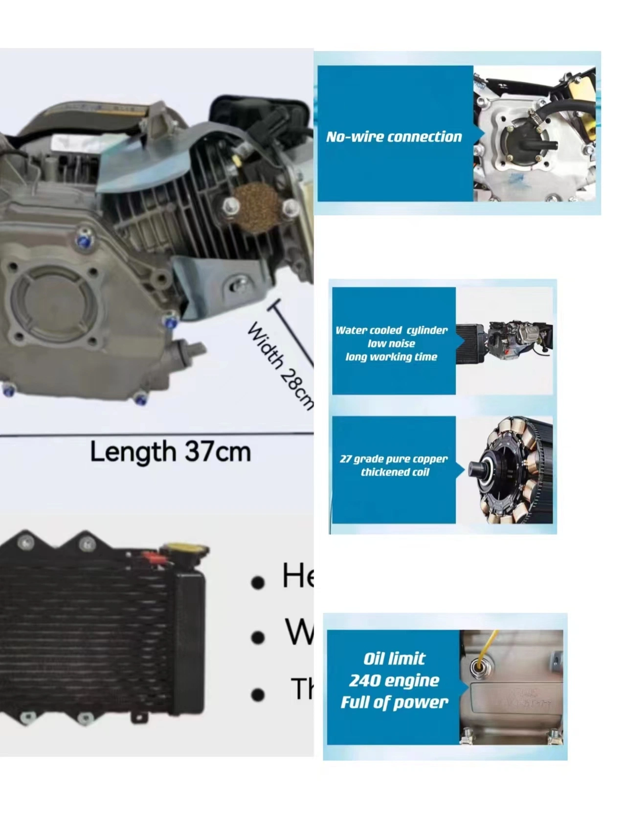 48V/60V/72V DC Generador de gasolina, Nueva Energía Generador Especial imán permanente cuatro tiempos Motor refrigerado por agua