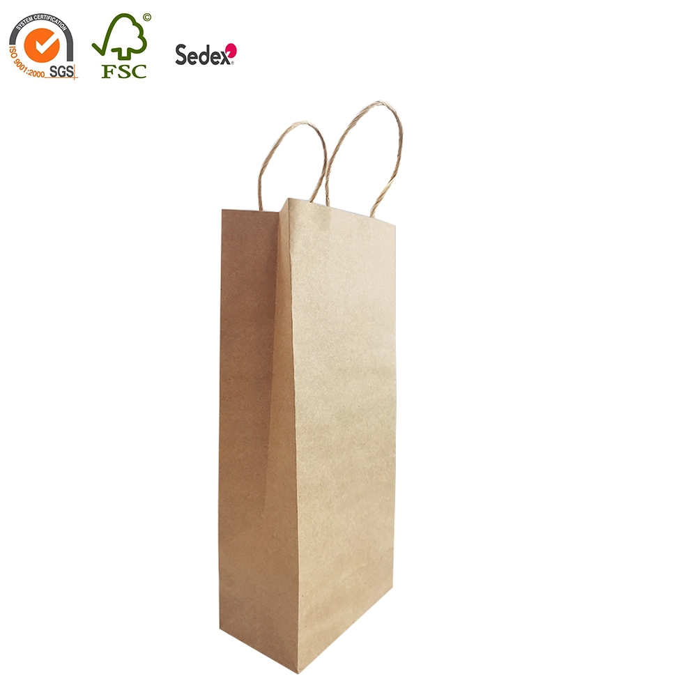 Boutique Recycled Custom Size Wine Bottle Paper Shopping Kraft Bag