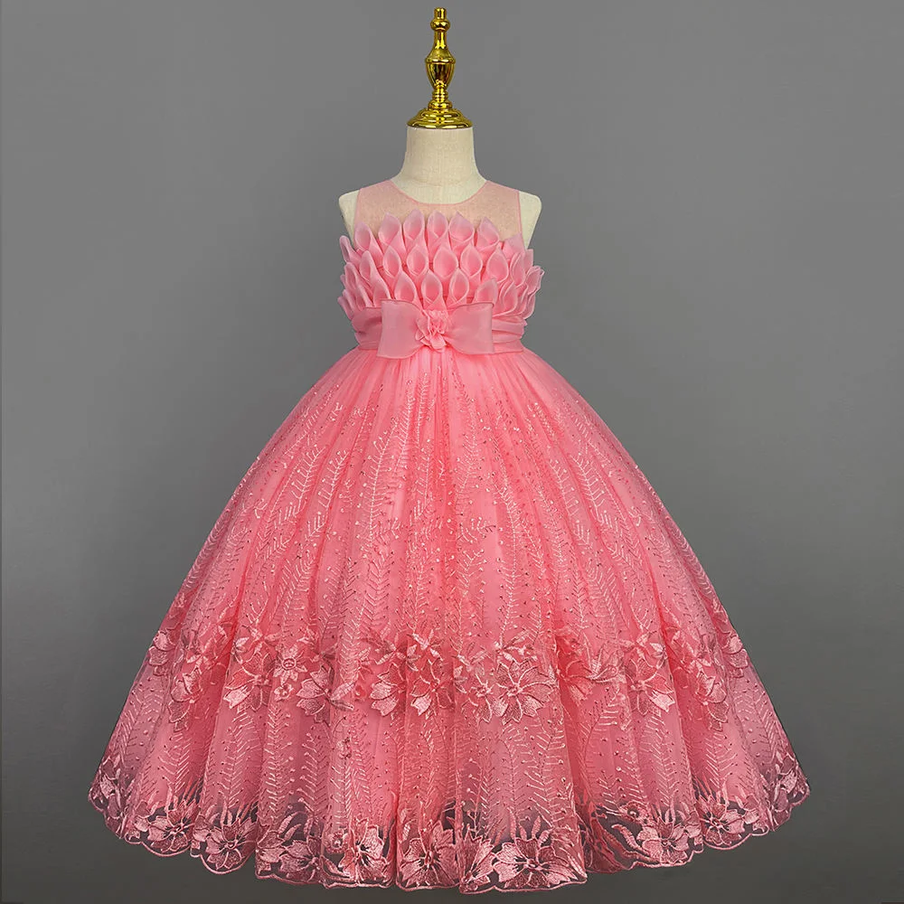 Robe élégante de princesse en dentelle à 10% de réduction Robes de broderie de fleurs pour enfants de 10 ans Robes pour filles de 6 à 14 ans pour fête à 10% de réduction