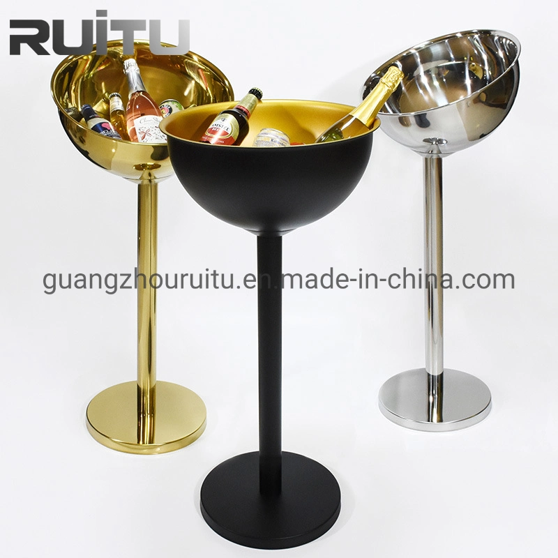 Nightclub Alcohol Bar Rack Beverage Tubs Big 6L Round Beer Bucket Party Discos Mirror Tainless Steel Gold and Rose Gold Champagne Wine and Ice Bucket with Stand