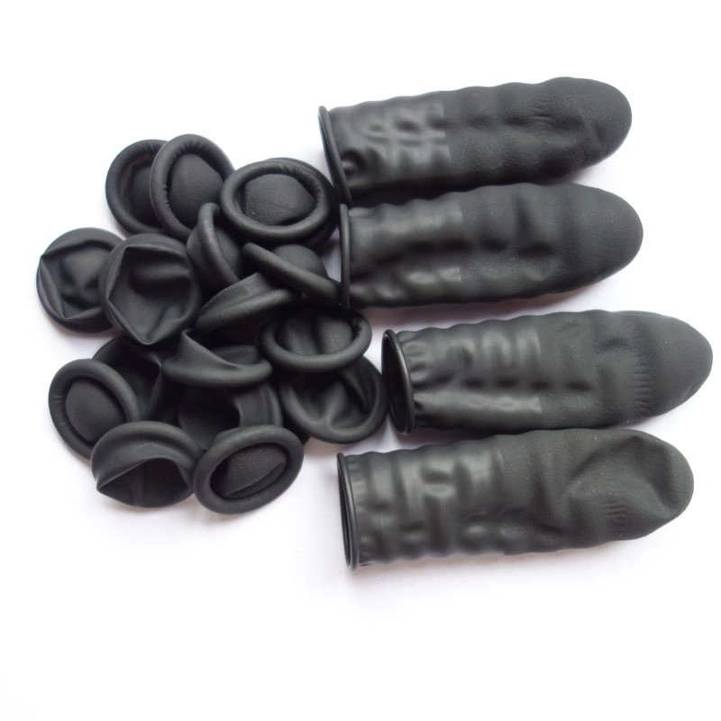 Gummi-Fingerschuhe Schwarze Oberflächenstruktur Einweg-Latex-Fingerschutz Antistatische Fingerhandschuhe.