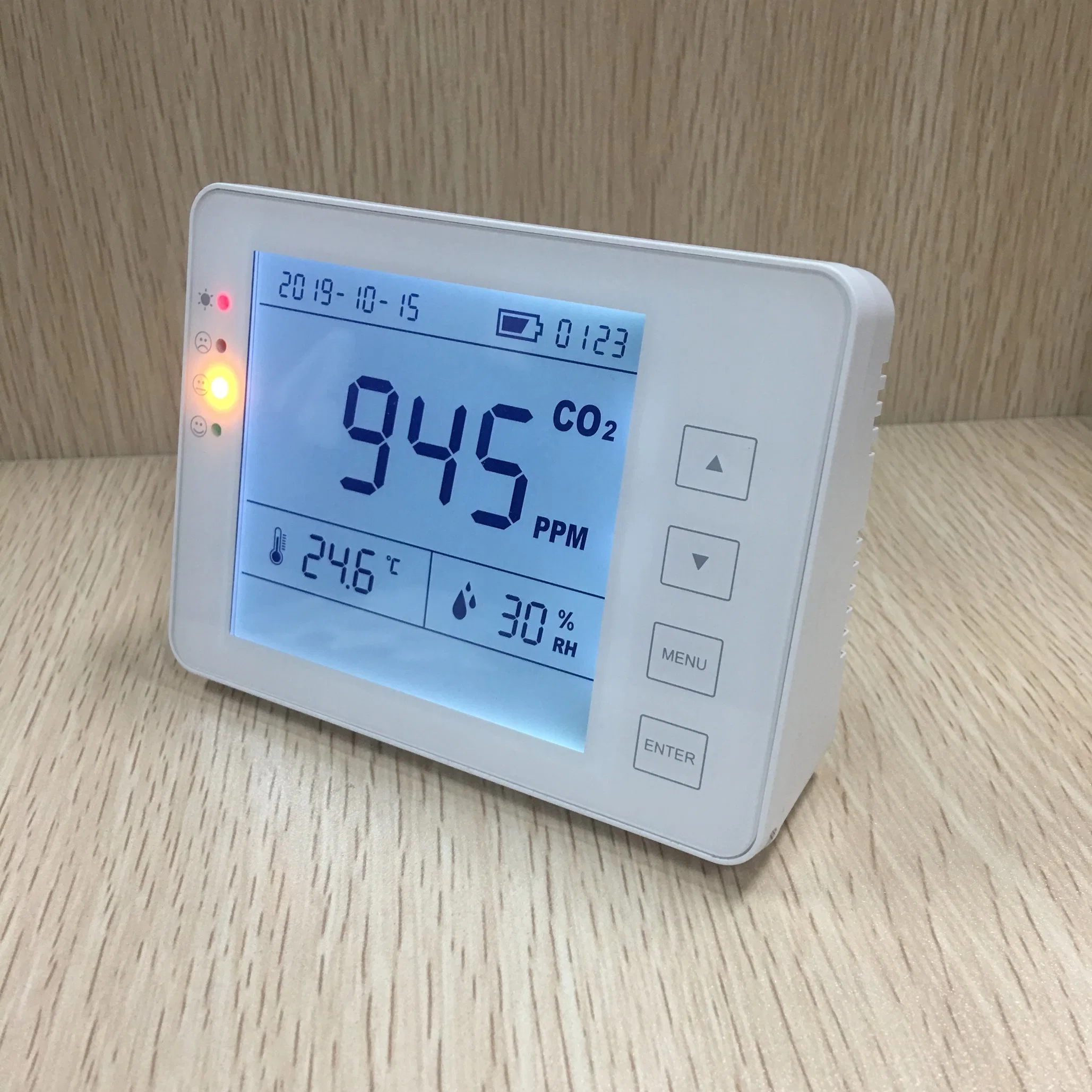 Indoor CO2 Monitor Iaq Meter Carbon Dioxide Temperature Humidity Alarm with Mute Available Desktop CO2 Meter