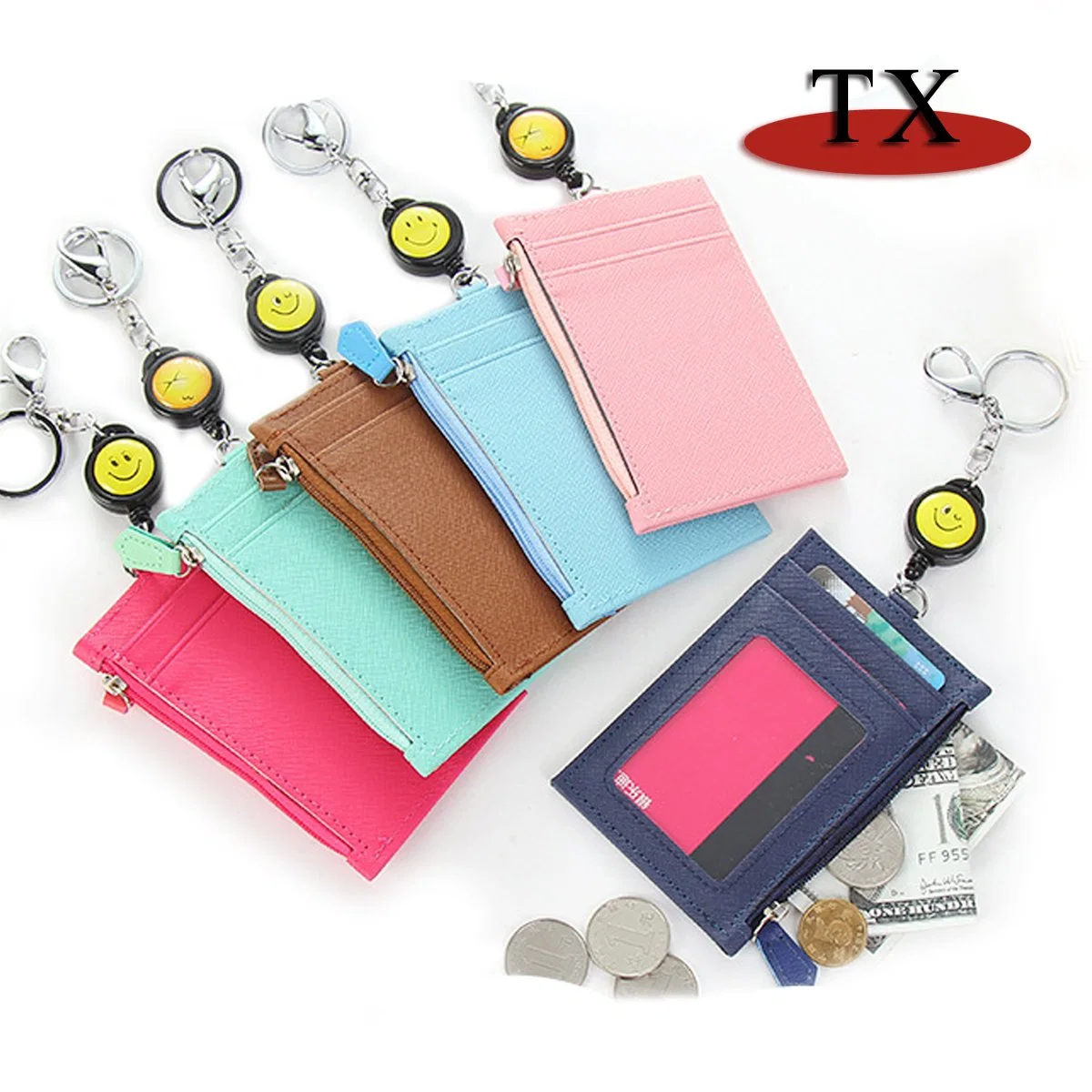 Creative Leather Card Holder Retractable Belt Zipper Coin Purse Key Bag Card Holder