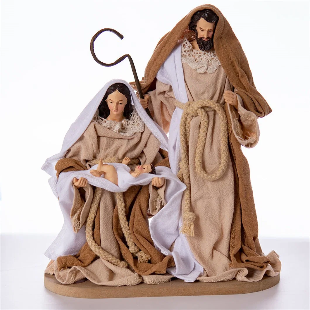 Christmas Nativity Set Figurines Religious Baby Jesus Holy Family Fabric Resin Crafts