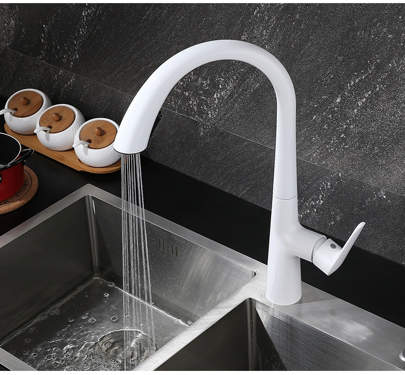 Hot and Cold Water Flexible Hose for Kitchen Faucet Sink Tap 304 Stainless Steel with Pull out Spout White Color