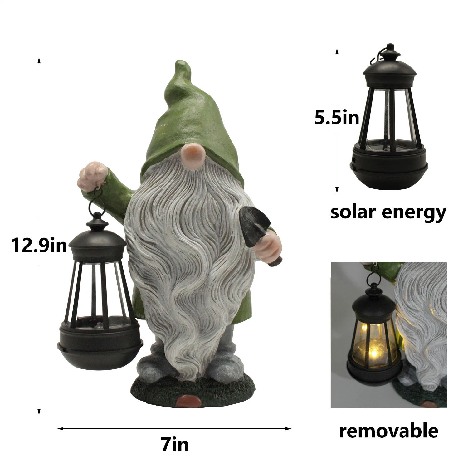 Wholesale/Supplier Solar Powered LED Poly Resin Gnome Holding Lantern and Shovel Landscape Lighting Outdoor Garden Holiday Decoration Yard Decoration