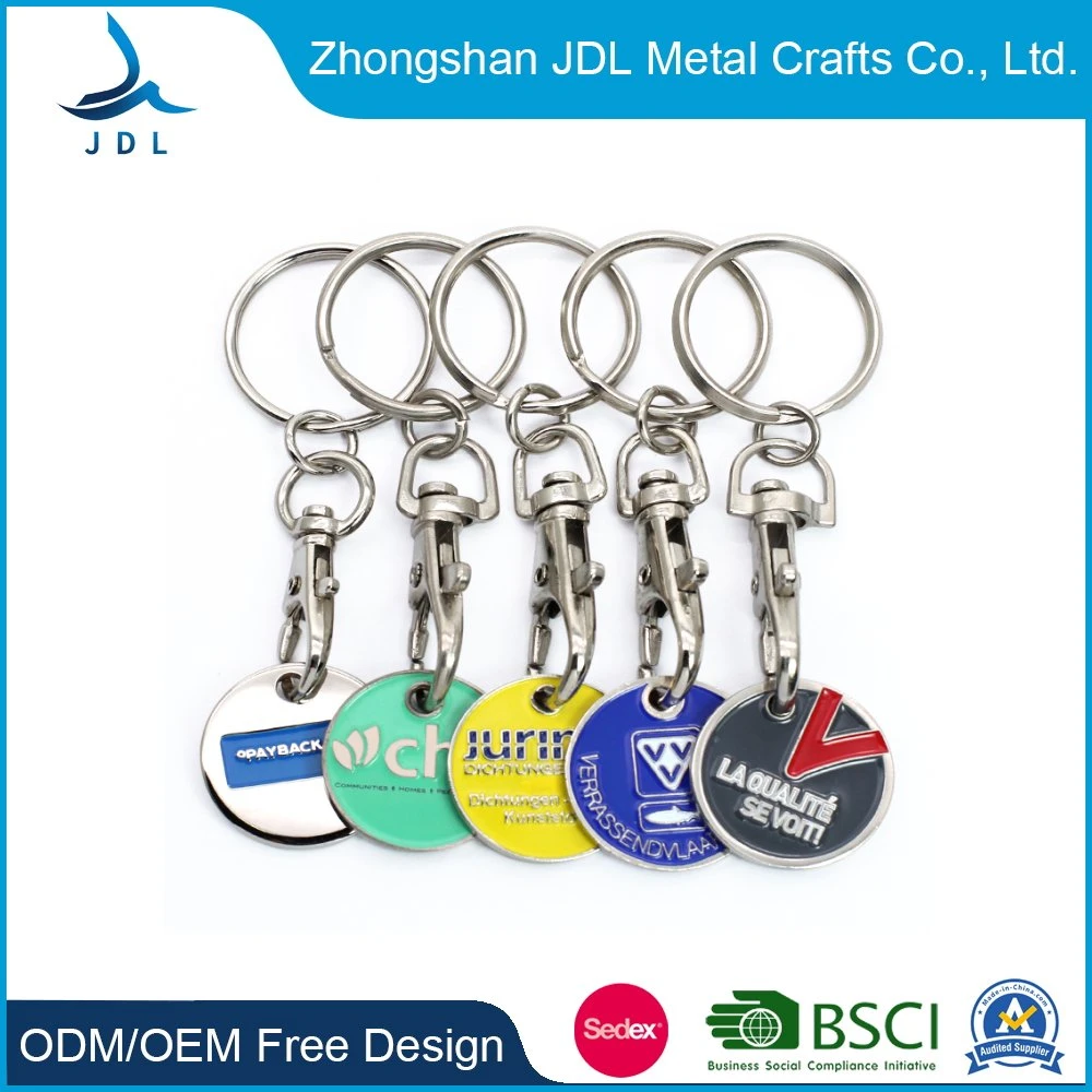 Personalized Soft Trolley Enamel Caddy Shopping Holder Metal Keyring Customed Design Metal Supermarket Token Coin Keyring