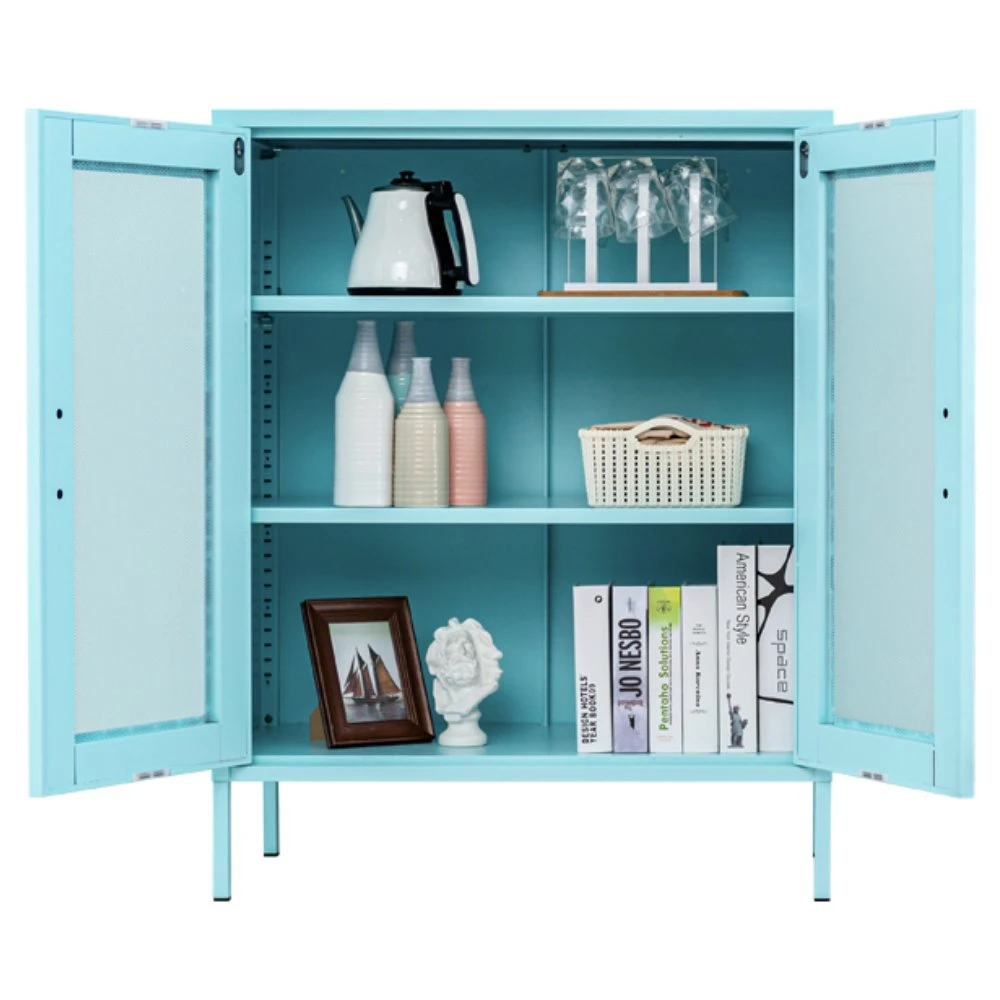 Customized Blue 2 Mesh Door Metal Bathroom Storage Cabinet