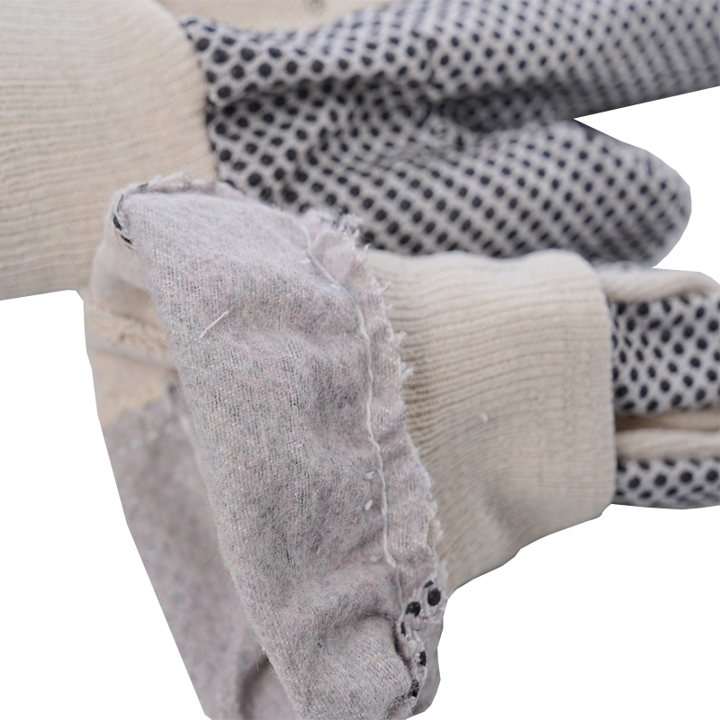 Beige Cotton Canvas Knit Protection Work Gloves with Black PVC Dots for Hand Grip, Painter Mechanic Gardening Glove for Men Women