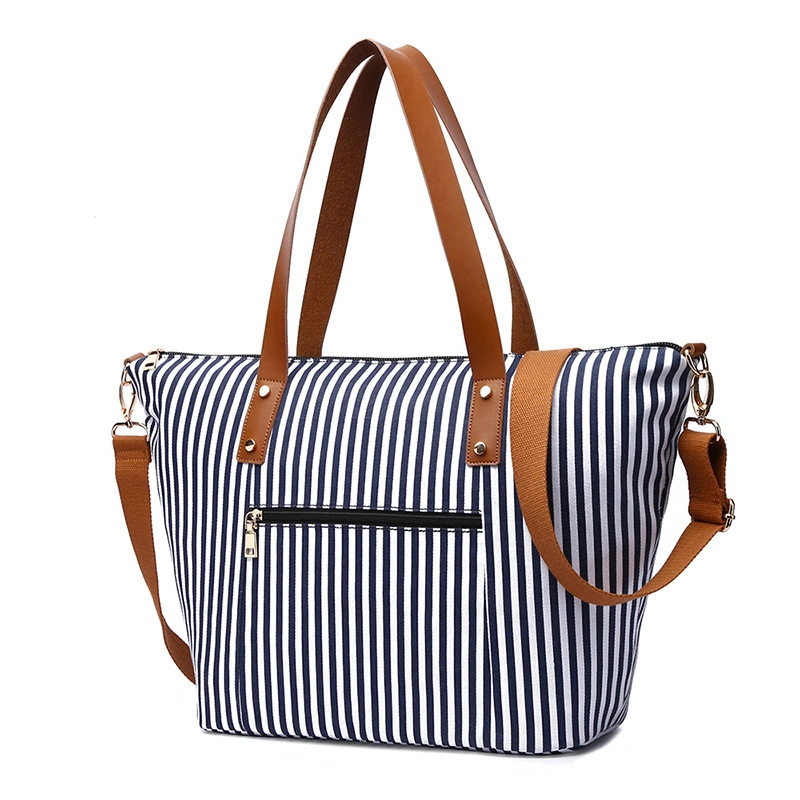 SA60 Stripe Oversize Bolsas de mamá bebé mujeres de viaje logotipo de mujeres Impermeable mano Mayoreo Canvas Bolsa de playa personalizada