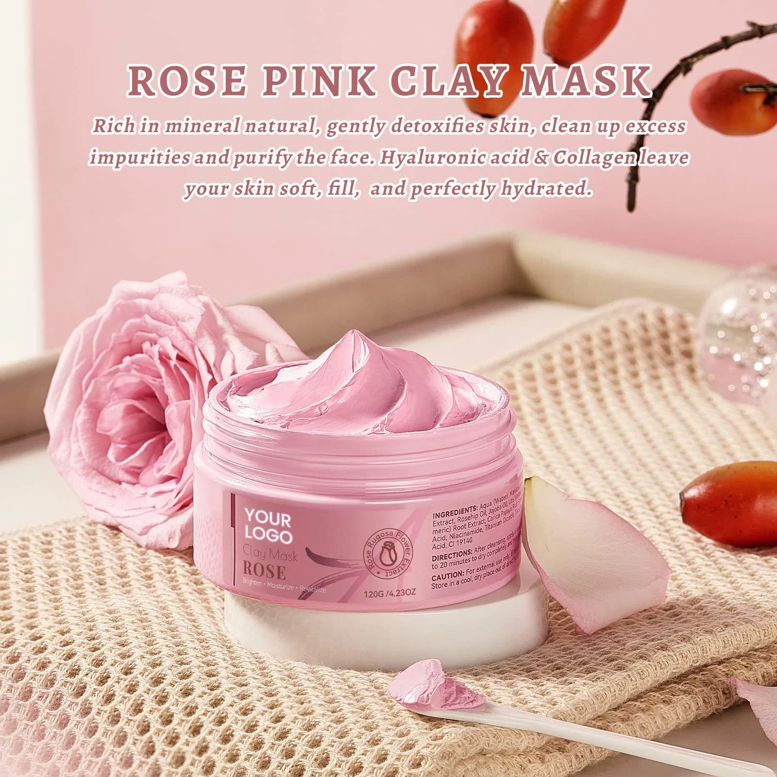 Rose Extract Feuchtigkeitsspendende Rose Pink Gesichtsmaske Schlamm Clay Maske