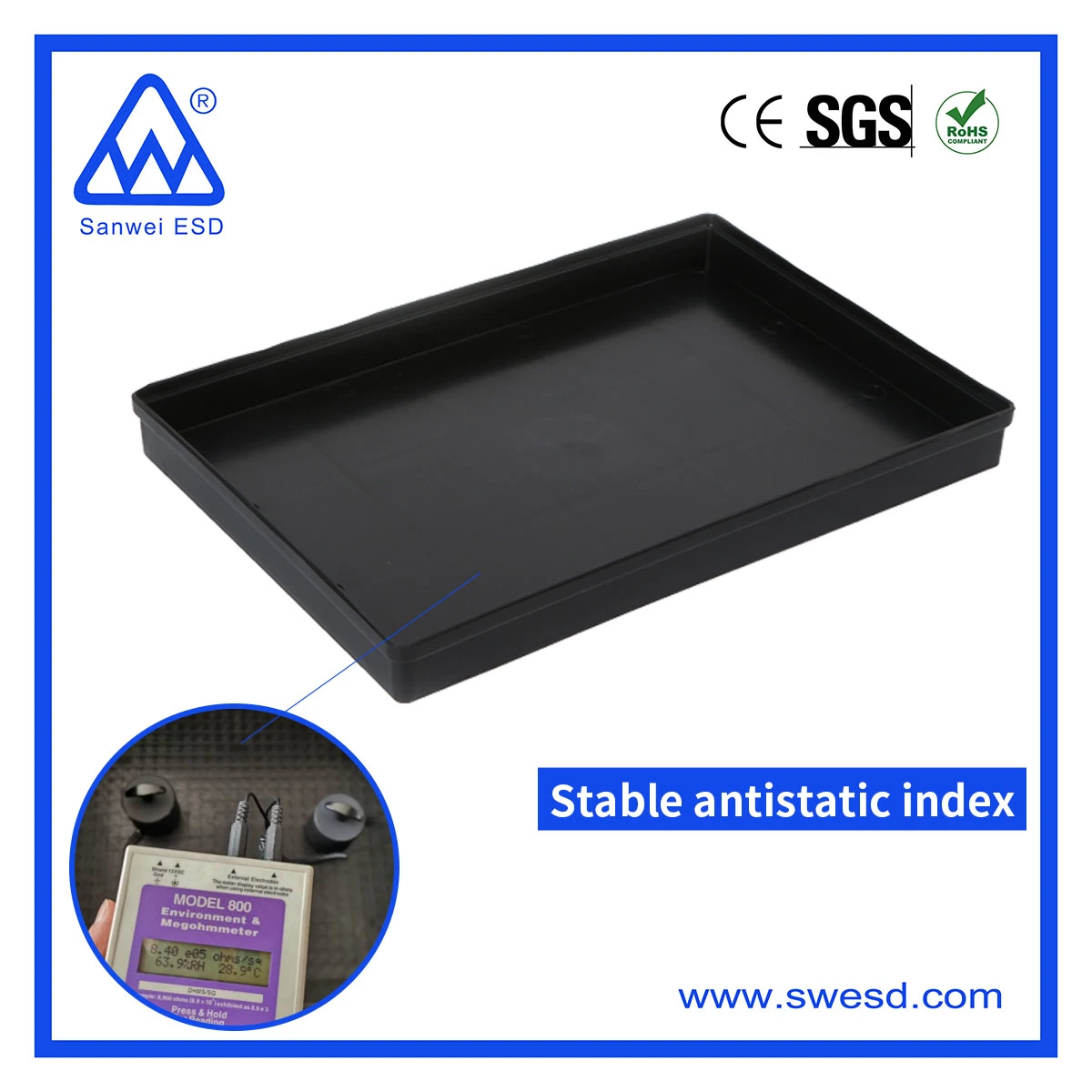 Black Electronic Tote Box ESD Tray with Drop Sides