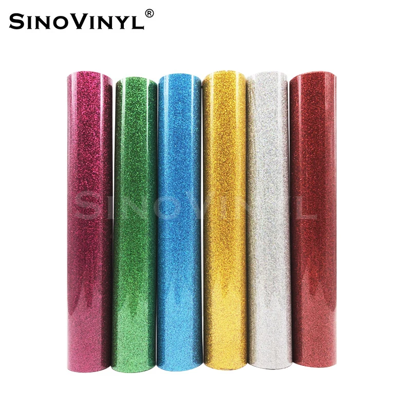 SINOVINYL Glitter HTV Heat Transfer Vinyl Rolls 0.5x25M HTV Vinyl Shirts Glitter Iron on Film