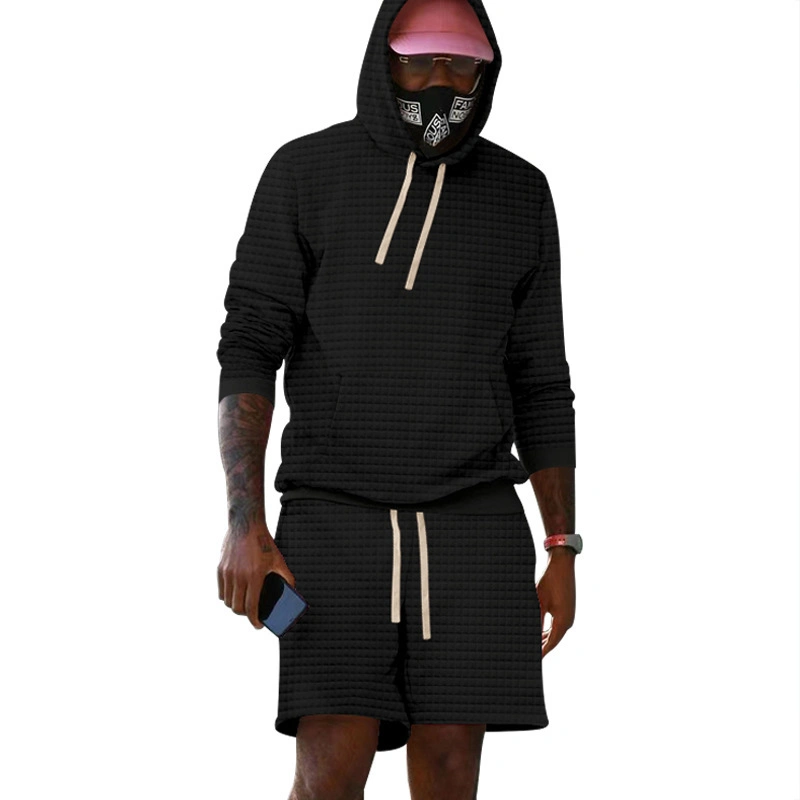 Loose Solid Color Hooded Suit Athletic Long Sleeve Shorts Sportswear