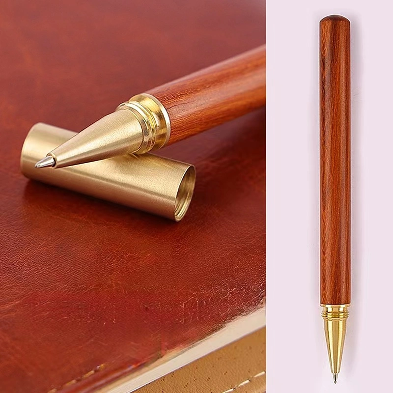 Massivholz Messing Schreibfeder - Sandelholz Edelperle Medium Stift mit Rosenholz-Laserlogo