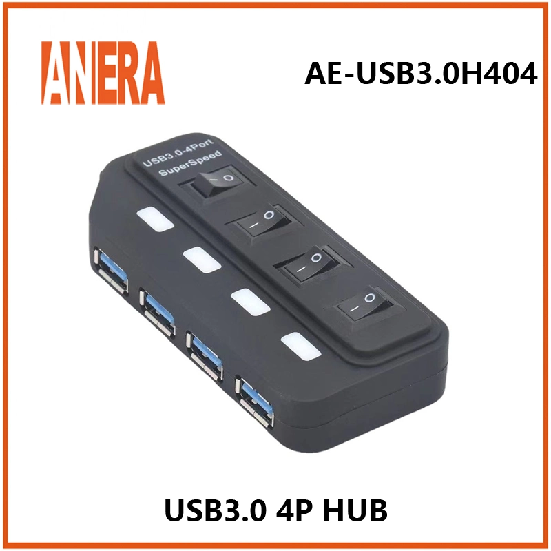 Hub 4 Puertos USB 3.0 de alta velocidad Divisor Interruptor Multi Adaptador de corriente el indicador LED para el MacBook portátil Accesorios para Ordenador