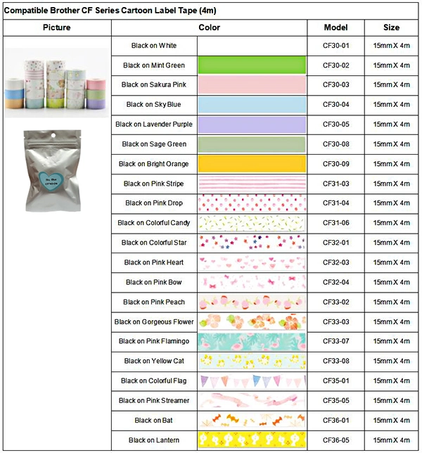 CF Colorful Adhesive Sticker Thermal Paper Label Tape Compatible for Brother Lite Printer