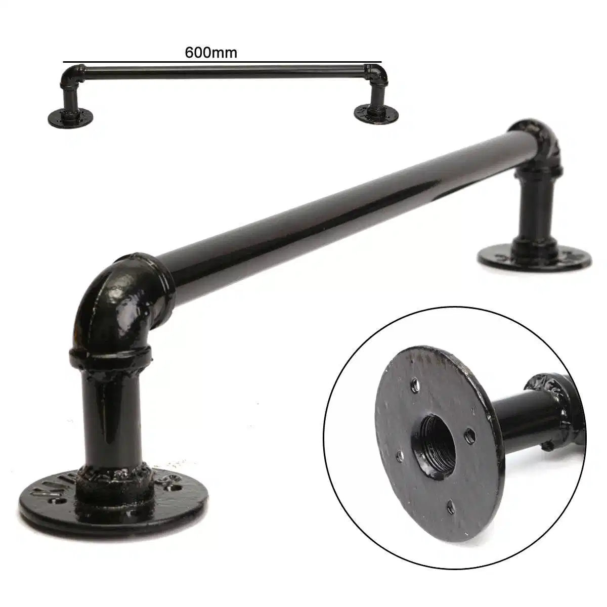 American Modern Medieval Simple Towel Wall Rack Bathroom Shelf Industrial Style Tube Bathroom Towel Rack Set with Malleable Iron Fittings