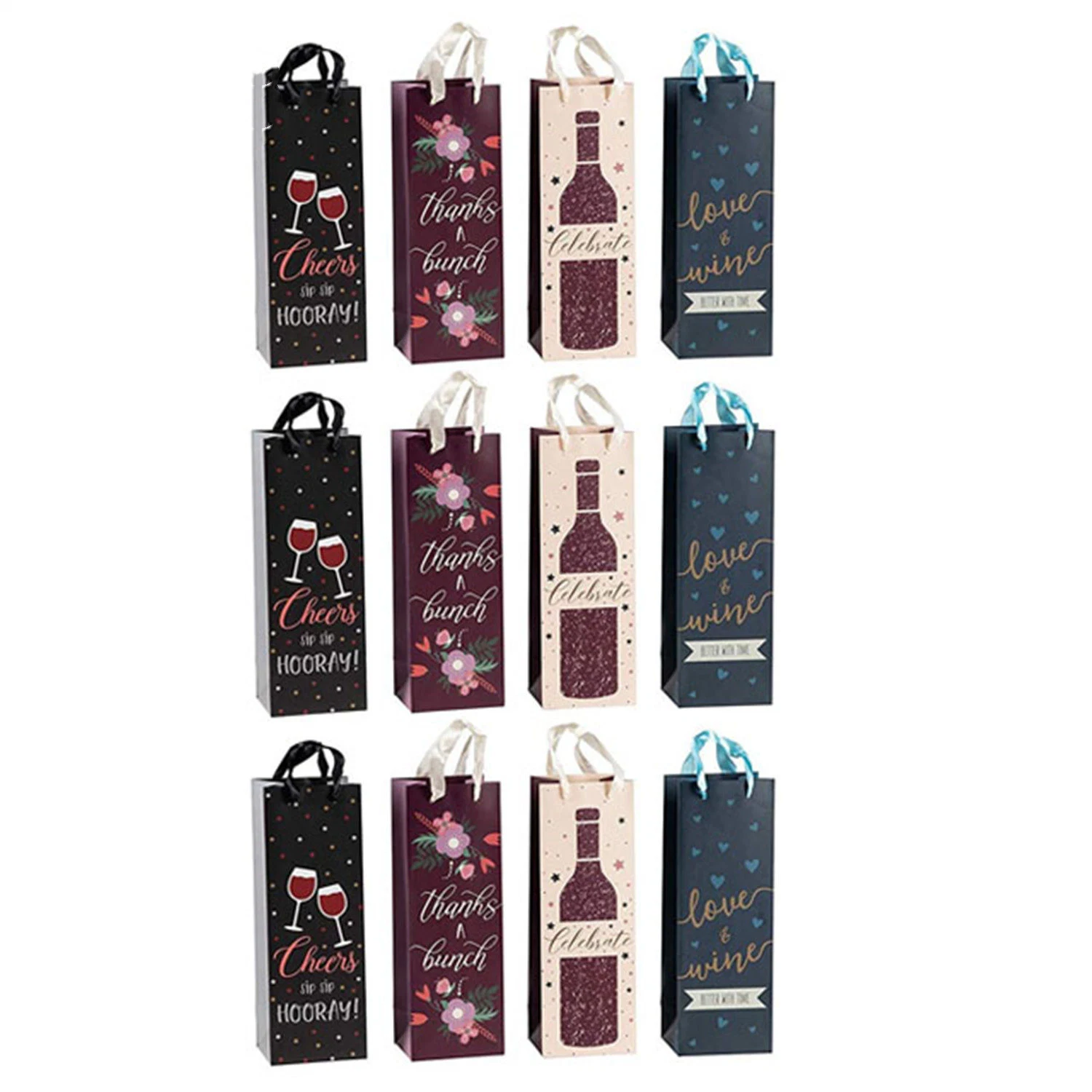 Custom Printed Single/Double Cardboard Paper Gift Bottle Wine Liquor Bags