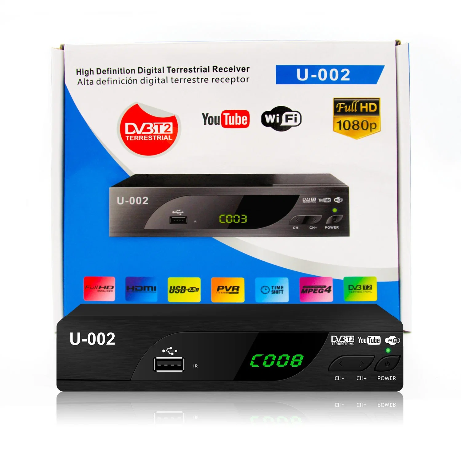 DVB-T2 MPEG4 H. 264 récepteur terrestre numérique USB Full HD DVB T2 Set Top Box