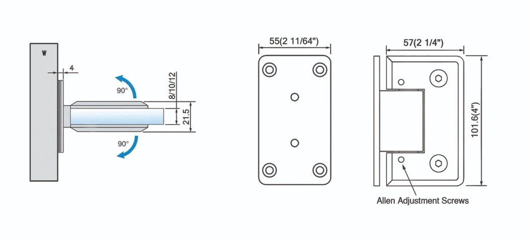 Venta caliente de Latón sólido ducha Reforzado ajustable bisagras de puerta de cristal de ducha Accesorios de hardware para la ducha la puerta de cristal