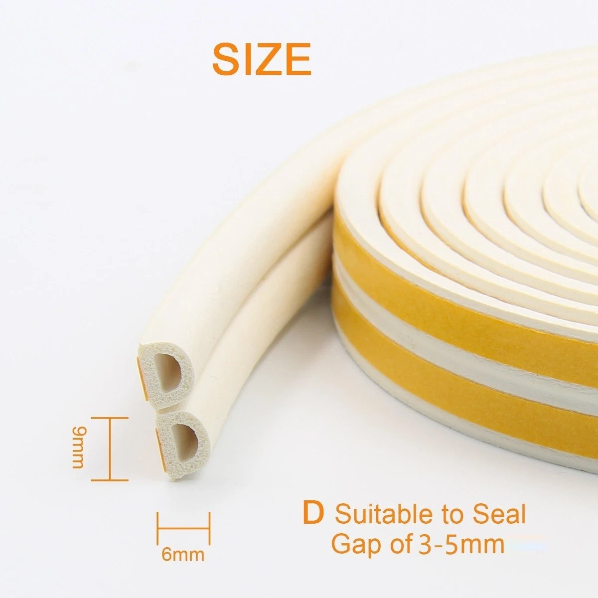 White D Shape Drught Seal Adhesive Foam Rubber Sealing Strip