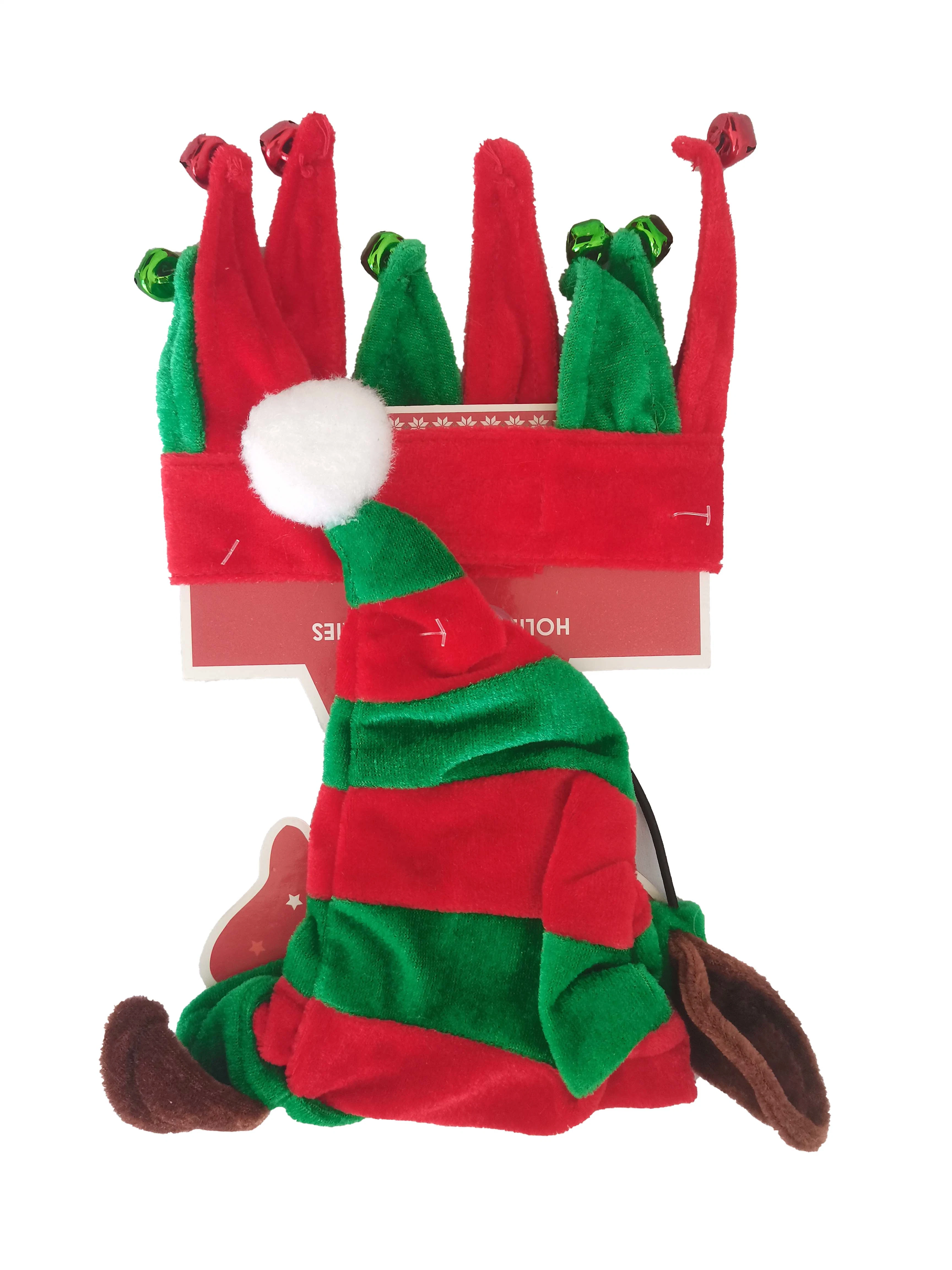 Festival de Navidad New-Arrival Constrast-Color Jingle-Bell Juego Pet Cuello Hat