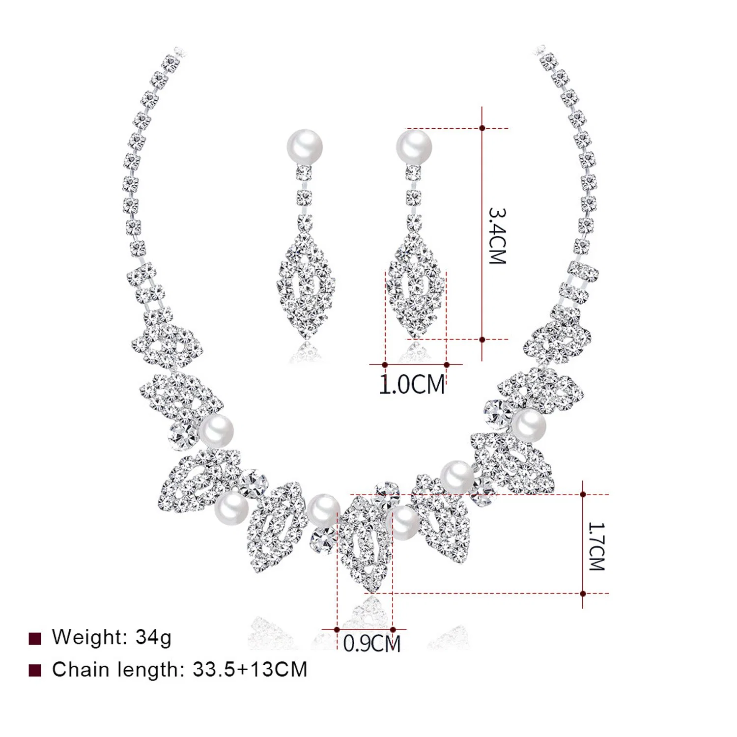 Rhinestone Crystal Bridal Floral Wave Teardrop Necklace Earrings Set