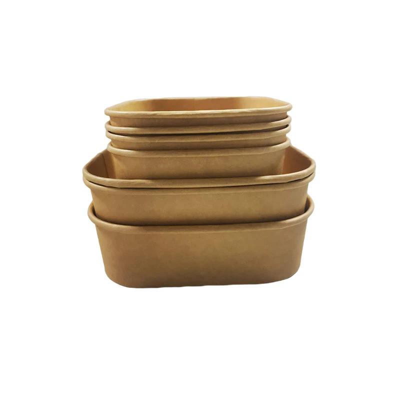 Disposable Biodegradable Food Packaging Takeaway Kraft Paper Salad Bowl with Bowl Lid