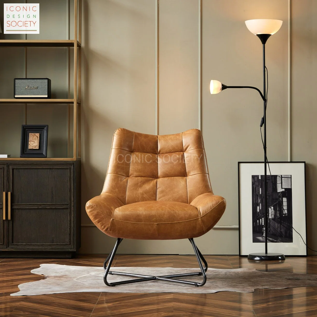 Modern Office Home Furniture Hotel Living Room Sitting Room Metal Handmade Lounge Leisure Genuine Leather Accent Chair